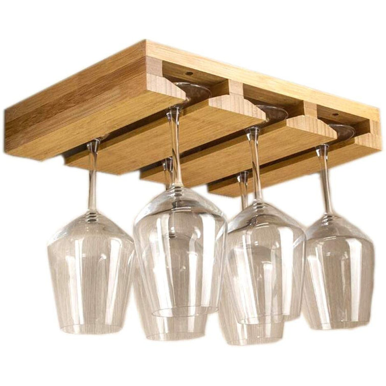 Latitude Run® Solid Wood Hanging Wine Glass Rack in Brown Wayfair